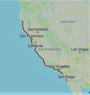 Som framgår är Route 1 lite längre än mellan L.A. och S.F.