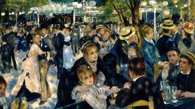 Pierre-Auguste Renoir får illustrera nöjeslivet i Montmartre på den här tiden (Musée d´Orsay).