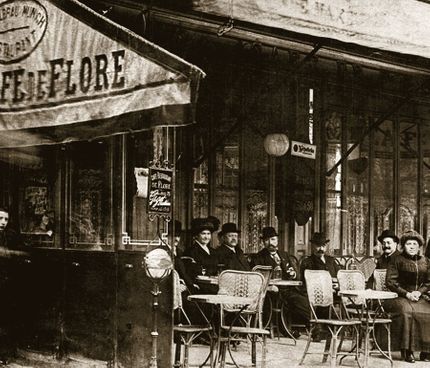 Anrika och omsusade Café de Flore år 1900.