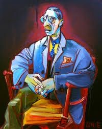 Digitalt kolorerat bild av Stravinskij från skiss av Picasso.