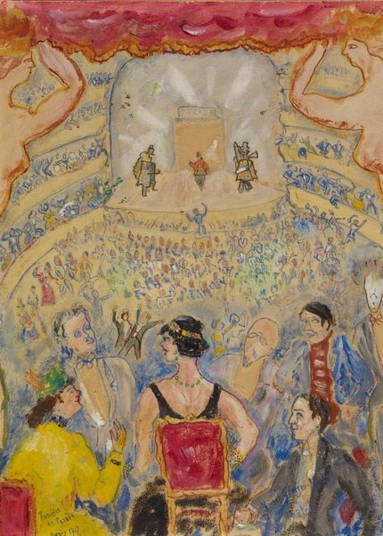Baletten Parade in Paris. Paul Rosenberg, Laurencin, Sergei Diaghilev, Misia Sert, Erik Satie, Georges-Michel, Picasso, Jean Cocteau (Michael Georges-Michel, 1917)..