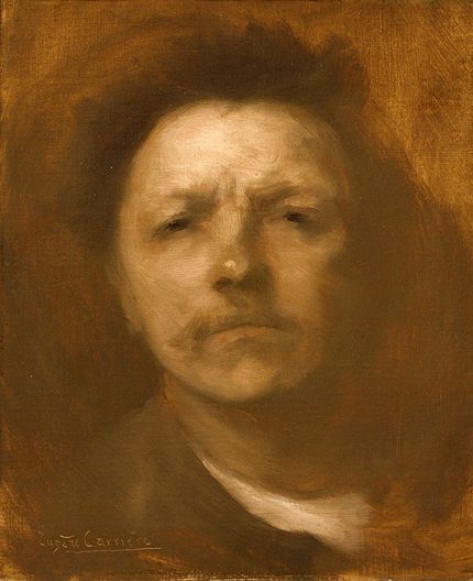 Eugène Carrière, Självporträtt 1893. Hans palett bestod mest av bruna och grå färger.