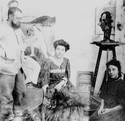 Henri, Amélie och Marguerite Matisse i ateljén.