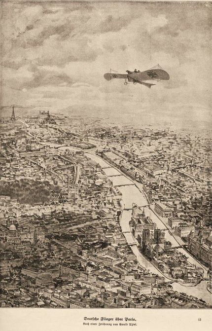 Tyska över flygplan över Paris 1914 kunde då inte orsaka någon större skada.