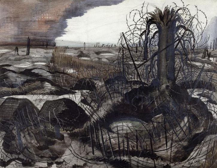 Paul Nash målar ett typiskt efterkrigslandskap i sin 