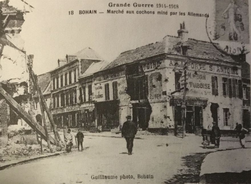 Delar av Bohain var helt förstörda av tyskarnas framfart. Så här såg det ut 1918.
