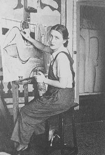 Lydia arbetar i ateljén, 1935.