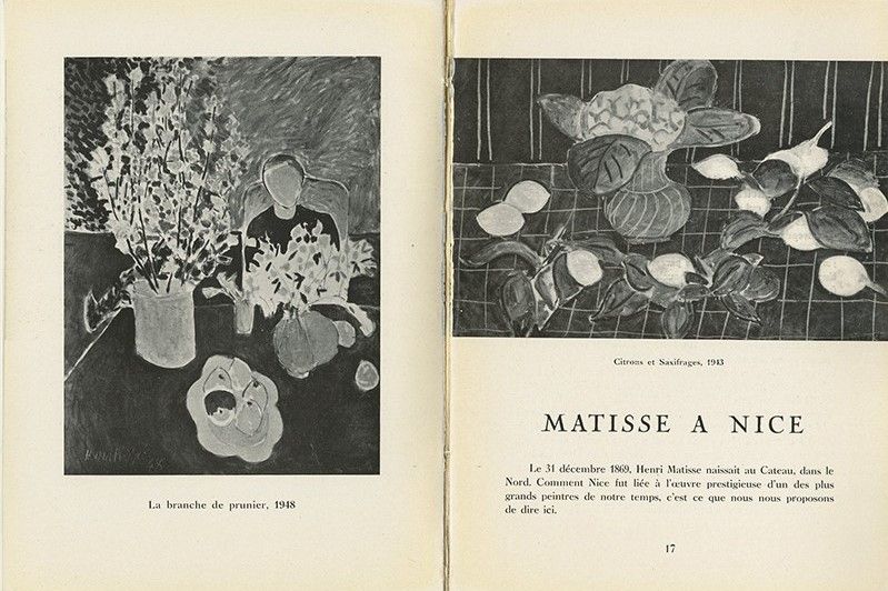Uppslag ur katalogen för Matisses utställning på Gallerie des Ponchettes i Nice 1950.