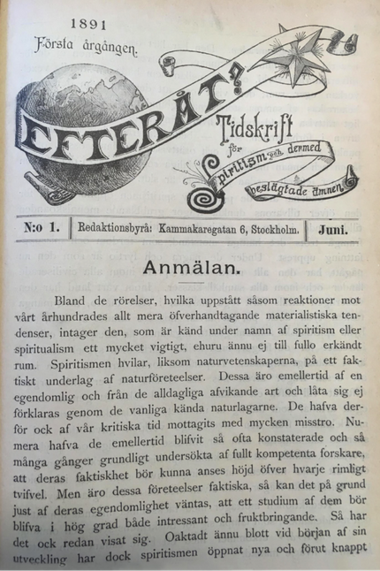 En svensk tidskrift om spiritismen fanns på 1890-talet.