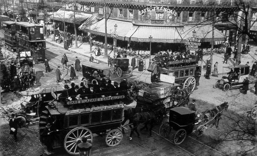 Kaos i Paris-trafiken på Place de la Bastille 1909.