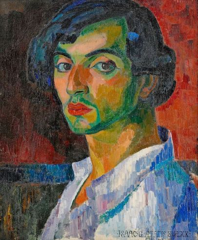 Isaac Grünewald, självporträtt 1909. Isaac anammade snabbt det fauvistiska måleriet.