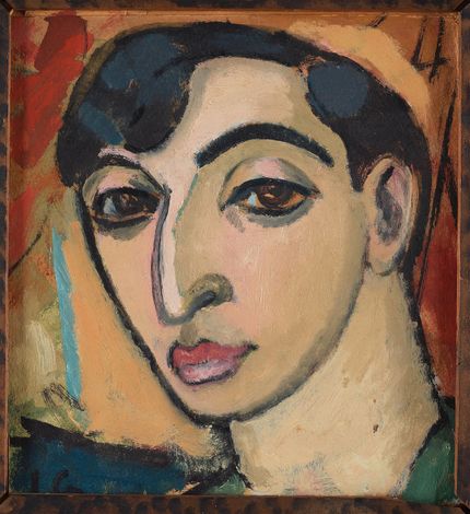 Självporträtt av Isaac 1912. Isaac var själv nöjd med sitt judiska utseende. Speciellt den stora krokiga näsan , som han gärna själv framhöll i sina många självporträtt.