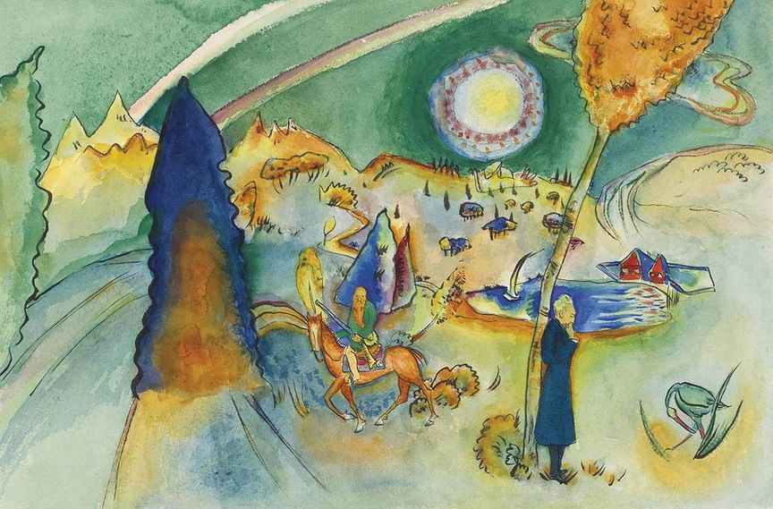 Under sina nästan tre månader i Stockholm träffade Kandinsky, förutom Grünewalds bland andra Carl Palme och prins Eugen. Carl Palme kände han sedan tiden i Tyskland och i G.A.N. (Gösta Adrian-Nilsson) hade han en stor beundrare. Han träffade också psykoterapeuten Paol Bjerre - de tycks ha funnit varandra, för innan Kandinsky reste vidare, så skänkte han honom denna målning som Bjerre själv gav namnet 
