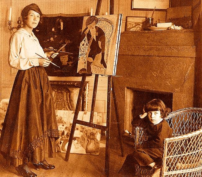 Sigrid målar sonen Iván på Katarinavägen, 1916.