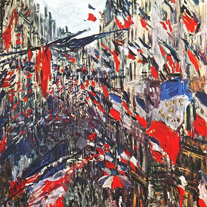 Den franska nationaldagen är speciell (Claude Monet). Speciellt när man får fira den i sällskap av den ryska upptågsmakerskan Marie Vassilieff och den lättklädda cabaréartisten Kiki de Montparnasse.