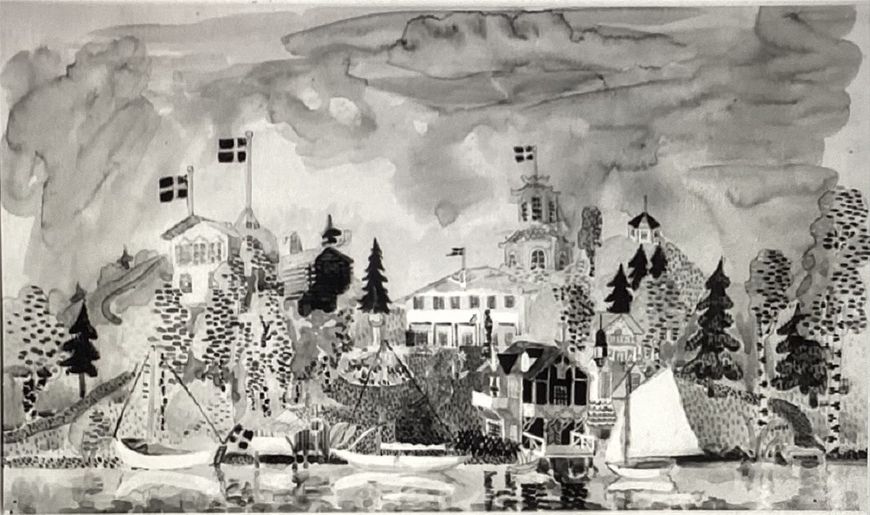 Scenskiss för Strindbergs ”Ett drömspel” på Dramaten 1935, av Isaac Grünewald.